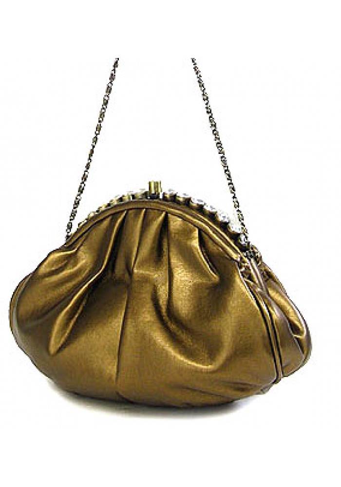Evening Bag - PU Leather w/ Glass Beads on Top – Bronze – BG-43312BZ
